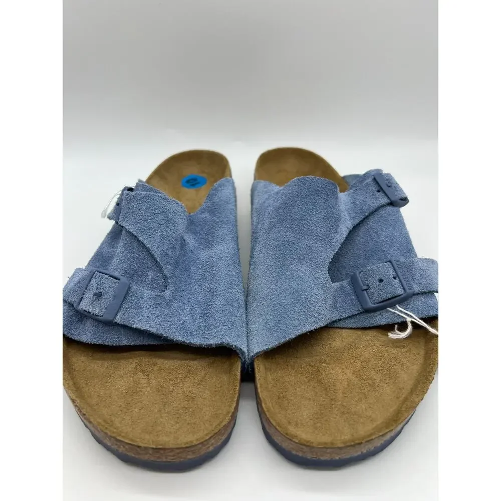 Birkenstock Zurich Sandals Suede Elemental Blue Buckle Mule Men Size 10 NWT